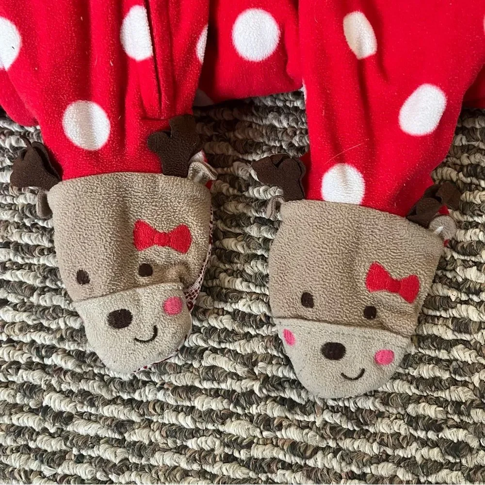 Carters Girls Fleece Christmas Feetie Pajama Bundle 18 Months‎ Red White Holiday